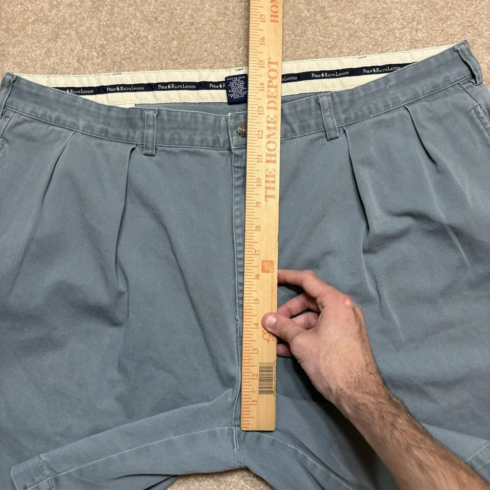 Vtg Polo Ralph Lauren Shorts Mens 40 Blue Pleated Chino Canvas Relaxed Fit 90s
